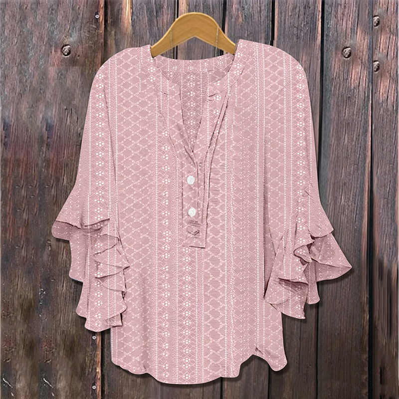 Elegante blouse met V-hals en gerimpelde mouwe