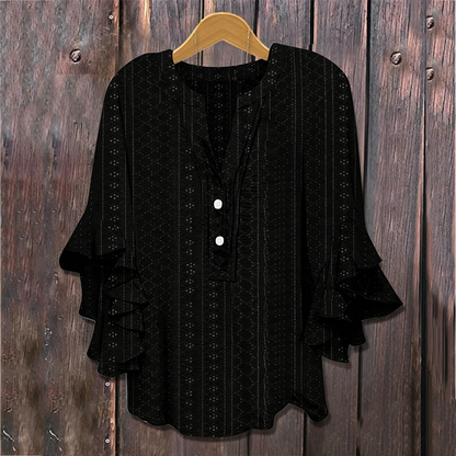 Elegante blouse met V-hals en gerimpelde mouwe