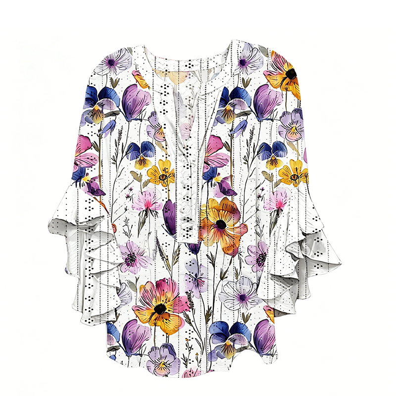 Elegante blouse met V-hals en gerimpelde mouwe