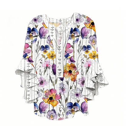 Elegante blouse met V-hals en gerimpelde mouwe