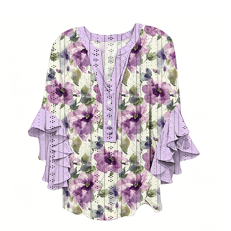 Elegante blouse met V-hals en gerimpelde mouwe