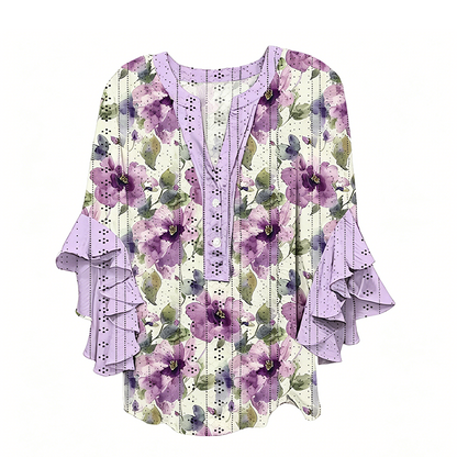 Elegante blouse met V-hals en gerimpelde mouwe