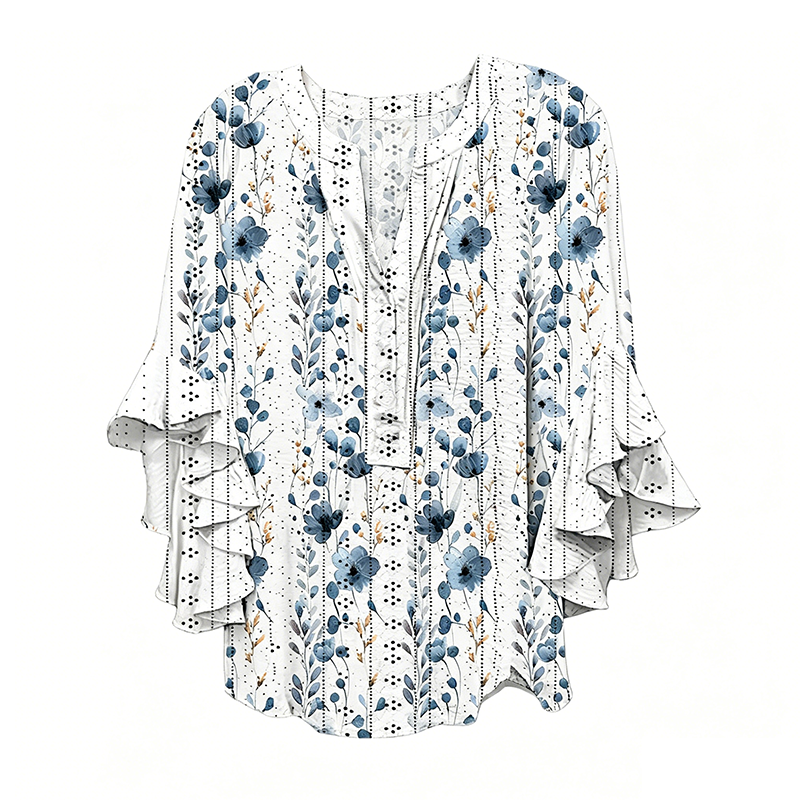 Elegante blouse met V-hals en gerimpelde mouwe