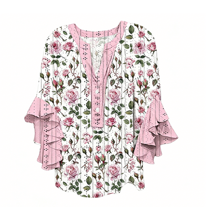 Elegante blouse met V-hals en gerimpelde mouwe