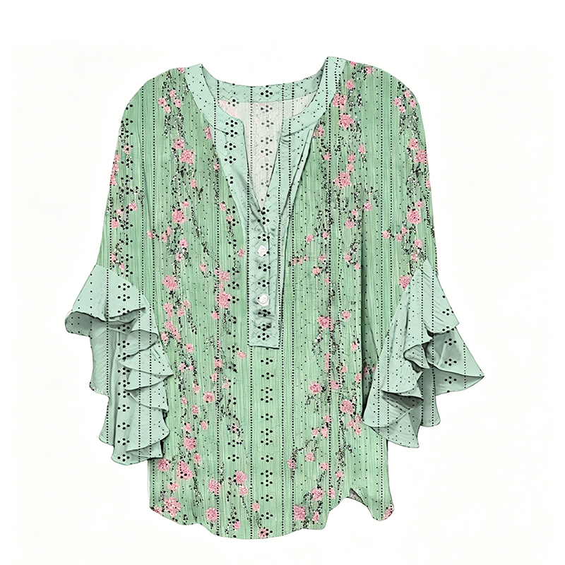 Elegante blouse met V-hals en gerimpelde mouwe