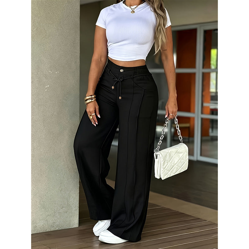 👖 LIMITED-TIME 50% OFF! 💥Women's High Waisted Straight Leg Trousers | Elastic Back Waist Smart Casual Office Pants✨