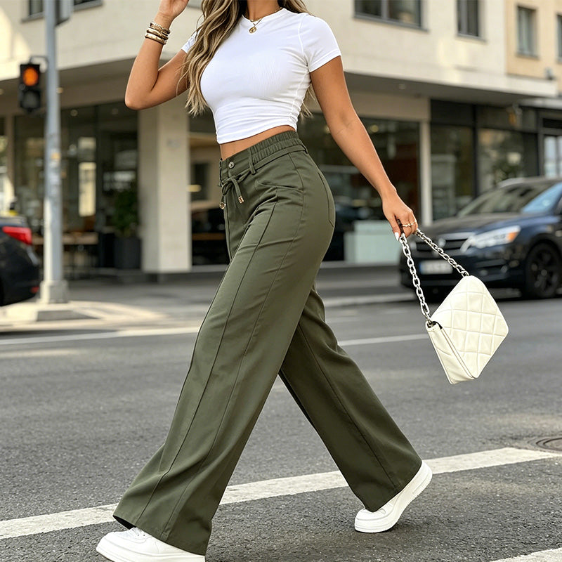 👖 LIMITED-TIME 50% OFF! 💥Women's High Waisted Straight Leg Trousers | Elastic Back Waist Smart Casual Office Pants✨