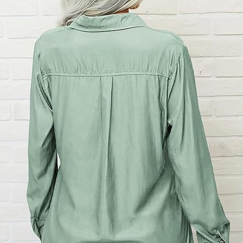 📢📢50% OFF !! ⏰Women's Solid Lapel Long Sleeves Button-Down Shirt