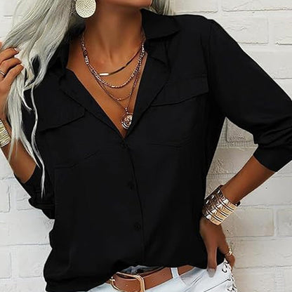 📢📢50% OFF !! ⏰Women's Solid Lapel Long Sleeves Button-Down Shirt