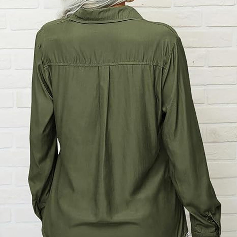 📢📢50% OFF !! ⏰Women's Solid Lapel Long Sleeves Button-Down Shirt