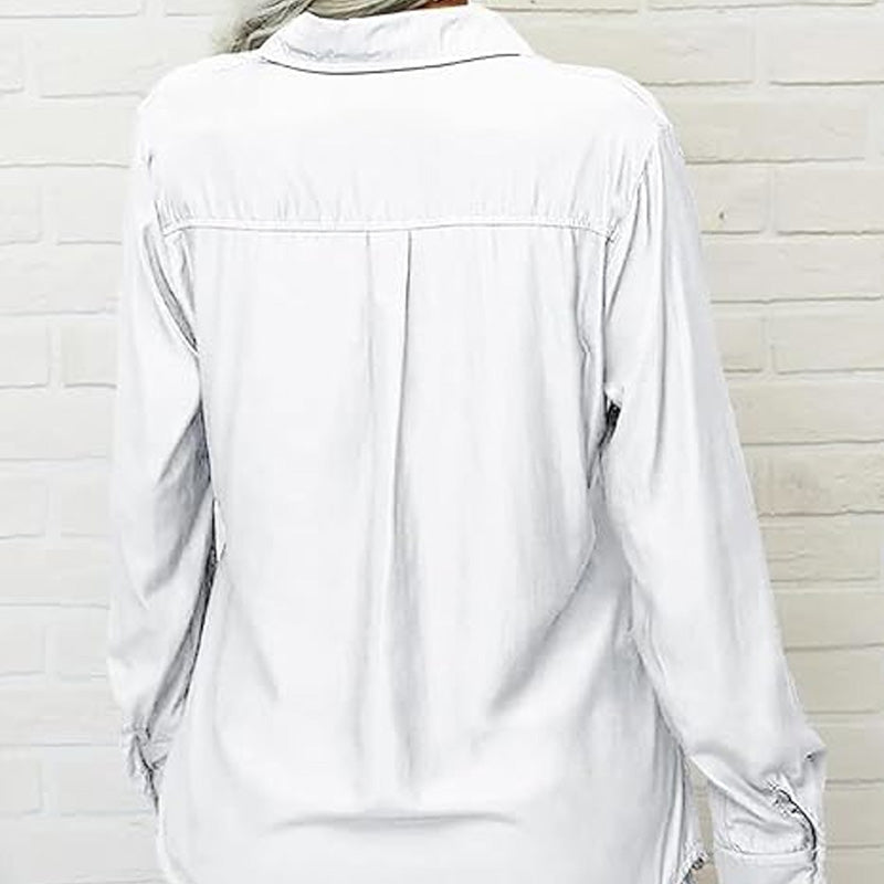 📢📢50% OFF !! ⏰Women's Solid Lapel Long Sleeves Button-Down Shirt