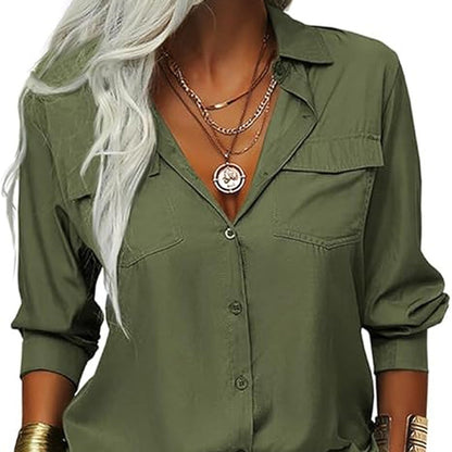 📢📢50% OFF !! ⏰Women's Solid Lapel Long Sleeves Button-Down Shirt
