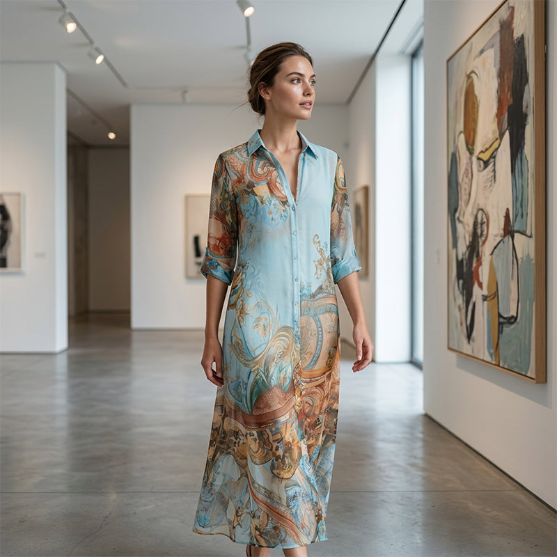🎁New Arrival 60% OFF💥Elegant Retro Print Maxi Dress | Boho V-Neck Button-Down Flowy Gown | Breathable Summer Beach Holiday Dress