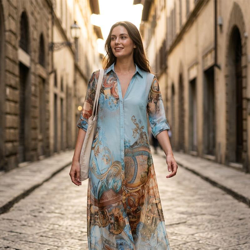 🎁New Arrival 60% OFF💥Elegant Retro Print Maxi Dress | Boho V-Neck Button-Down Flowy Gown | Breathable Summer Beach Holiday Dress