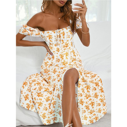🌼 Women's square neck, puff sleeves, floral pattern, light summer dress, comfortable to wear
