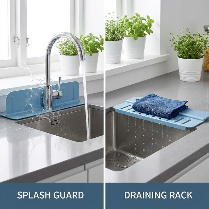 💧 Foldable Sink Splash Guard with Suction Cups | Kitchen Splash Shield for Sink, Faucet and Countertop Protection