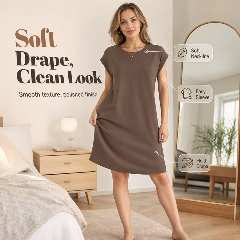 👗 LIMITED-TIME 50% OFF! ✨ Women's Crew Neck Solid Color Dress – Cotton Blend, Cap Sleeves, Relaxed Fit 🌸