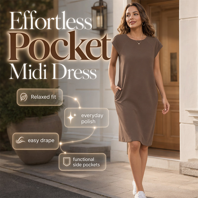 👗 LIMITED-TIME 50% OFF! ✨ Women's Crew Neck Solid Color Dress – Cotton Blend, Cap Sleeves, Relaxed Fit 🌸