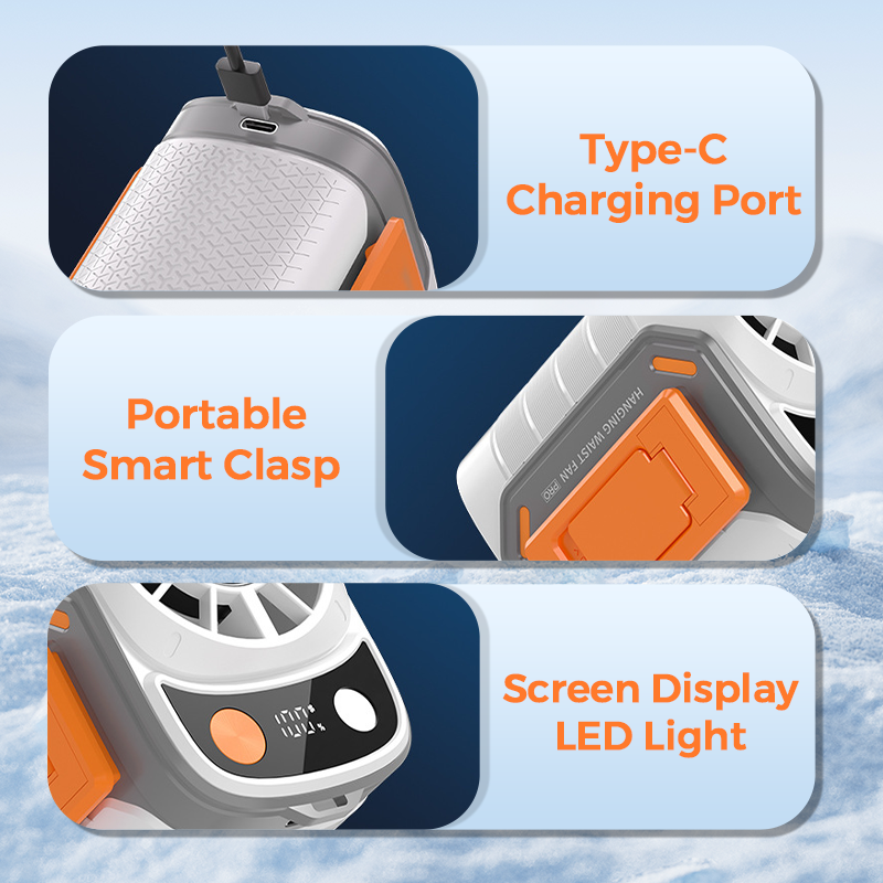 🔥50% OFF！💨 Multi-Function Waist-Mount Portable Fan – Hands-Free Cooling, Power Bank & LED Display