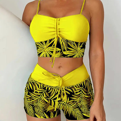 🔥While Supplies Last 50% OFF!Flattering High-Waist Bikini Set | Sporty Boxer Cut & Chic Lace-Up Top | Quick-Dry Tummy Control Beachwear