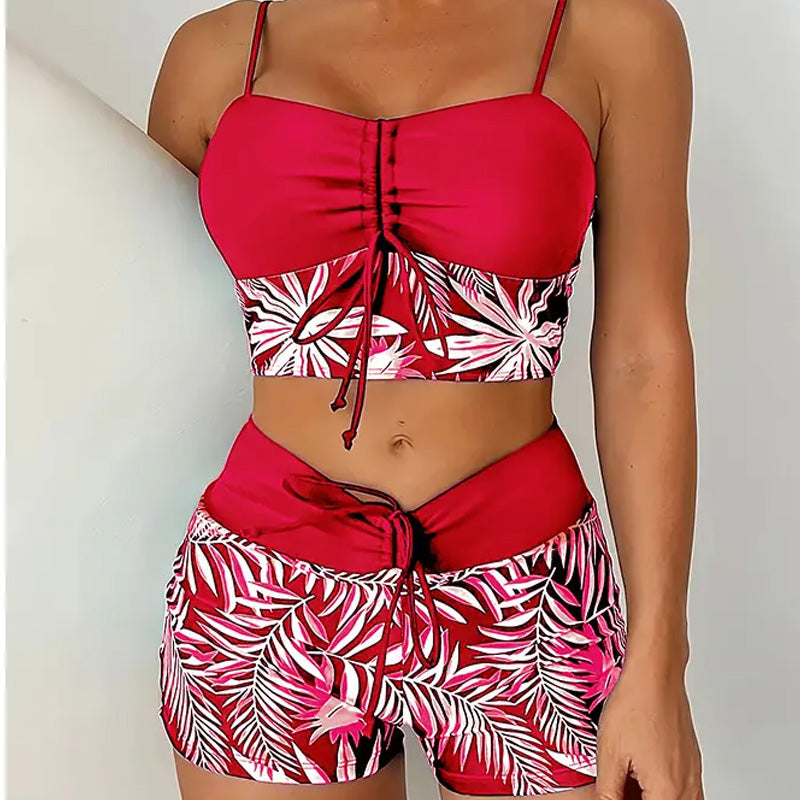 🔥While Supplies Last 50% OFF!Flattering High-Waist Bikini Set | Sporty Boxer Cut & Chic Lace-Up Top | Quick-Dry Tummy Control Beachwear
