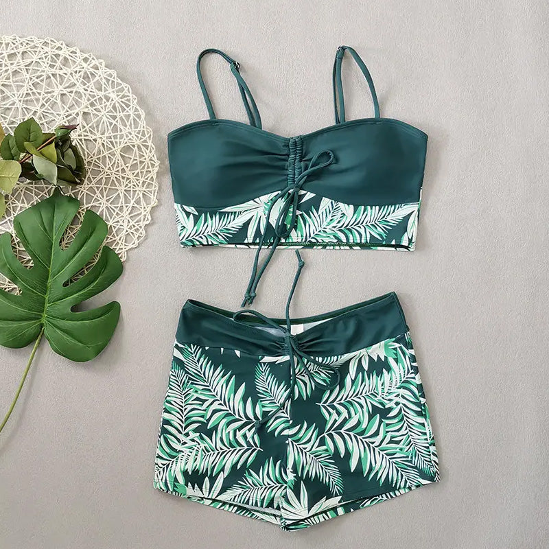 🔥While Supplies Last 50% OFF!Flattering High-Waist Bikini Set | Sporty Boxer Cut & Chic Lace-Up Top | Quick-Dry Tummy Control Beachwear