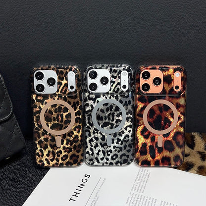 Magnetic Leopard Print Phone Case for iPhone 13 to 17 Series, Shockproof TPU PC Cover with Wireless Charging Support and Non Slip Grip 🐆📱✨