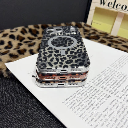 Magnetic Leopard Print Phone Case for iPhone 13 to 17 Series, Shockproof TPU PC Cover with Wireless Charging Support and Non Slip Grip 🐆📱✨