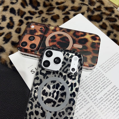 Magnetic Leopard Print Phone Case for iPhone 13 to 17 Series, Shockproof TPU PC Cover with Wireless Charging Support and Non Slip Grip 🐆📱✨