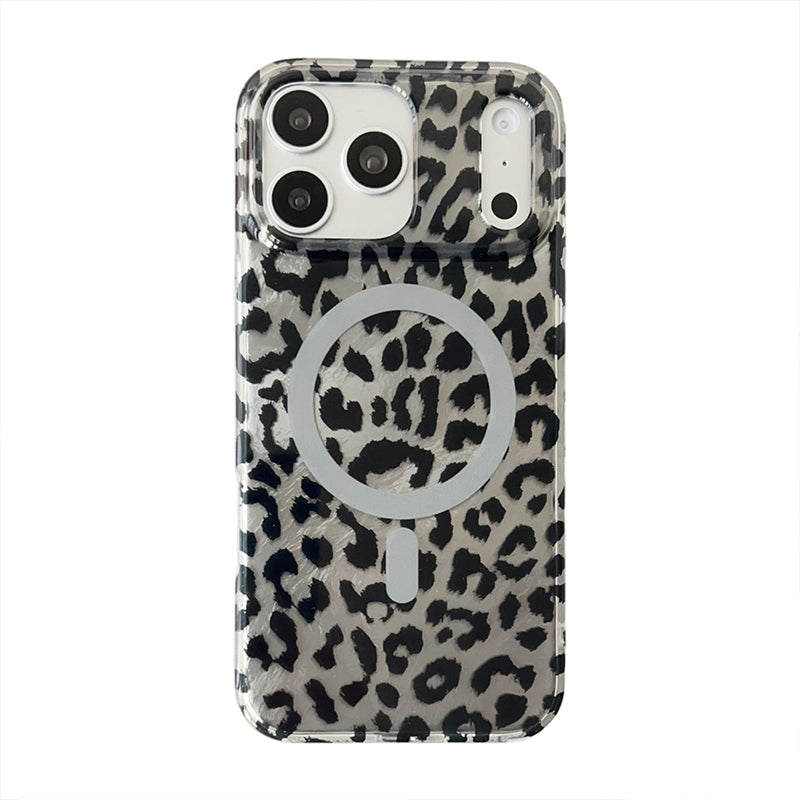 Magnetic Leopard Print Phone Case for iPhone 13 to 17 Series, Shockproof TPU PC Cover with Wireless Charging Support and Non Slip Grip 🐆📱✨