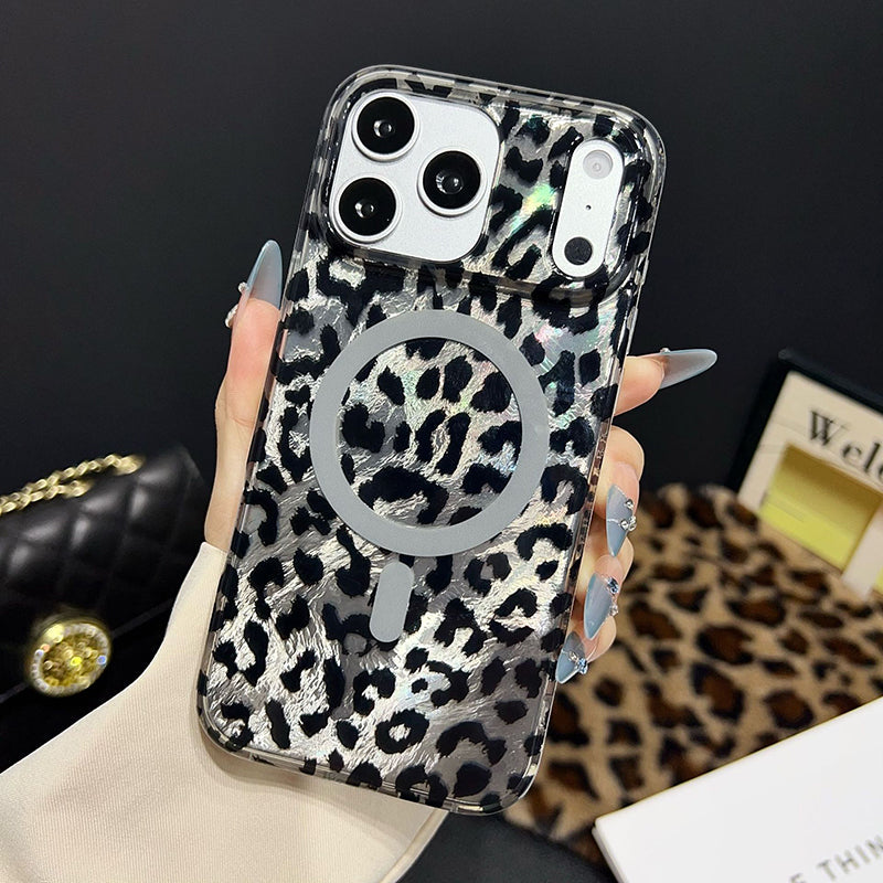 Magnetic Leopard Print Phone Case for iPhone 13 to 17 Series, Shockproof TPU PC Cover with Wireless Charging Support and Non Slip Grip 🐆📱✨