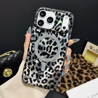 Magnetic Leopard Print Phone Case for iPhone 13 to 17 Series, Shockproof TPU PC Cover with Wireless Charging Support and Non Slip Grip 🐆📱✨