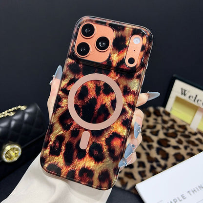 Magnetic Leopard Print Phone Case for iPhone 13 to 17 Series, Shockproof TPU PC Cover with Wireless Charging Support and Non Slip Grip 🐆📱✨