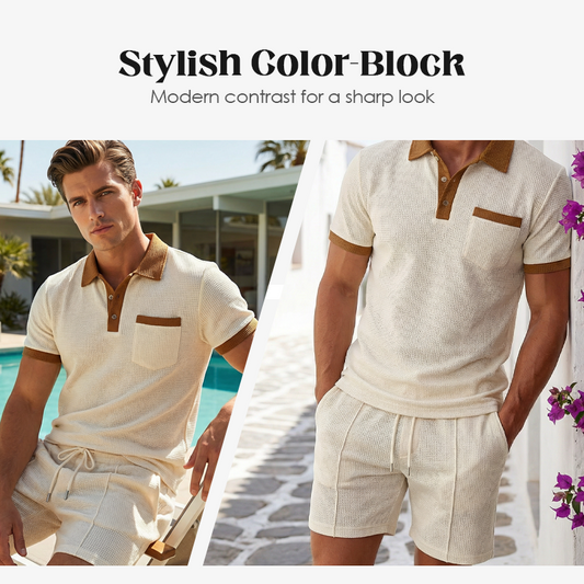 🥳2026 HOT SALE 50% OFF！🥳💞Summer Casual Waffle Knit 2-Piece Set for Men