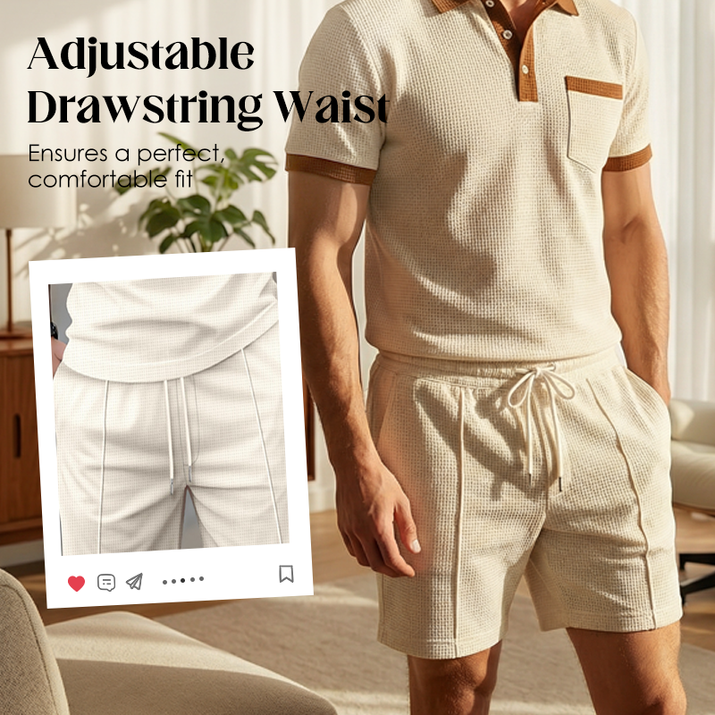 🥳2026 HOT SALE 50% OFF！🥳💞Summer Casual Waffle Knit 2-Piece Set for Men