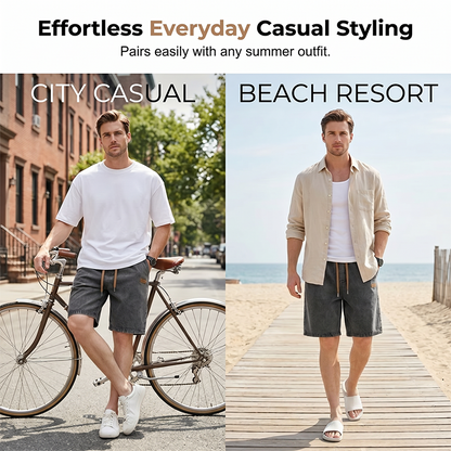 Men's Summer Lightweight Denim Shorts Loose Fit Casual Five-Point Pants