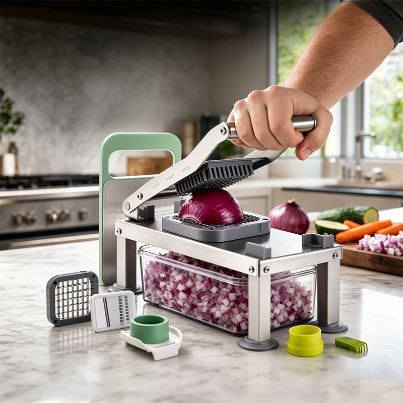🥕 9-in-1 Vegetable Slicer – versatile kitchen tool for slicing, dicing, grating & shredding, with a practical collection container ✨