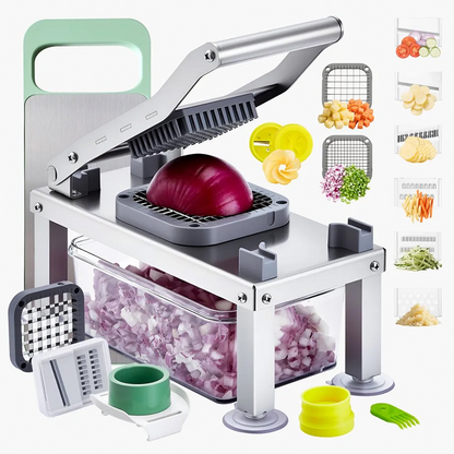 🥕 9-in-1 Vegetable Slicer – versatile kitchen tool for slicing, dicing, grating & shredding, with a practical collection container ✨