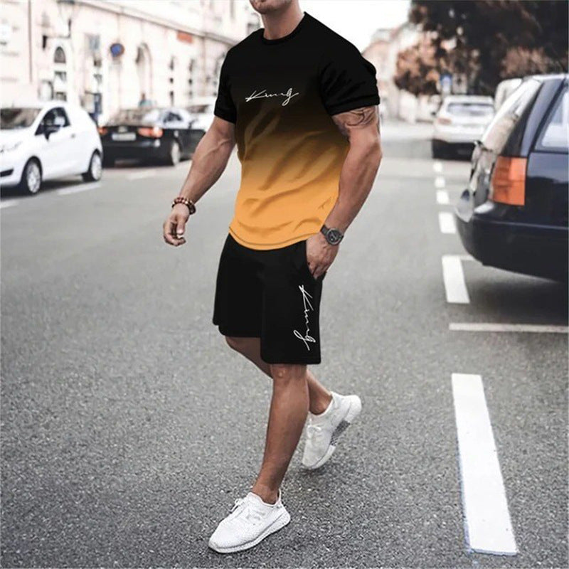 🔥LIMITED TIME 70% OFF!🔥 🏖️Summer Cool Deal: ONLY ￡15.99!!😎Men's Gradient Color T-Shirt & Shorts Set