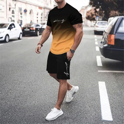 🔥LIMITED TIME 70% OFF!🔥 🏖️Summer Cool Deal: ONLY ￡15.99!!😎Men's Gradient Color T-Shirt & Shorts Set